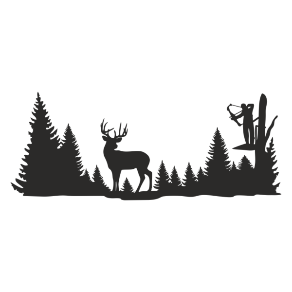 Стикер елен и ловец в гората