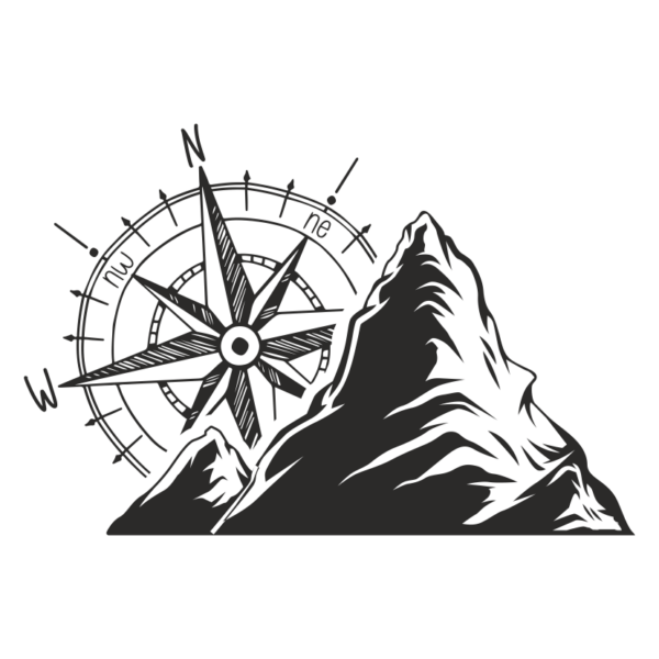 Стикер с компас и планина