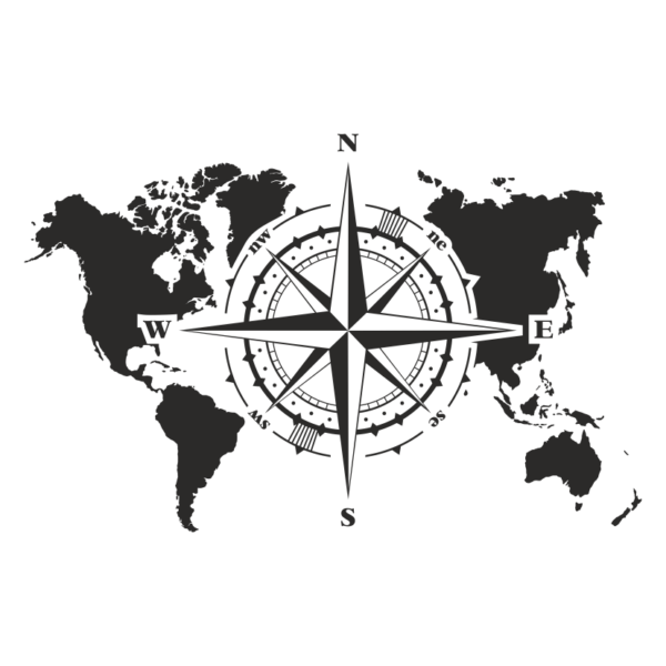 Стикер компас и карта на света
